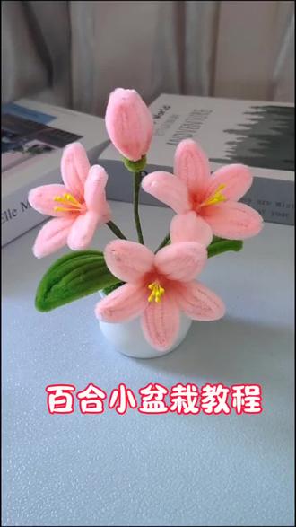 第22集︳手工扭扭棒百合小盆栽,温柔ins风,桌面小治愈,可可爱爱,自带好心情#手艺花#蝶梦手工 #百合花小盘栽教程