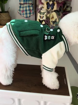秋冬款摇粒绒棒球服,保暖帅气!#宠物衣服 #比熊 #萌宠好物
