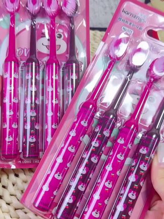 【8支装】新款罗马柱樱桃熊山型凸面成人软毛牙刷