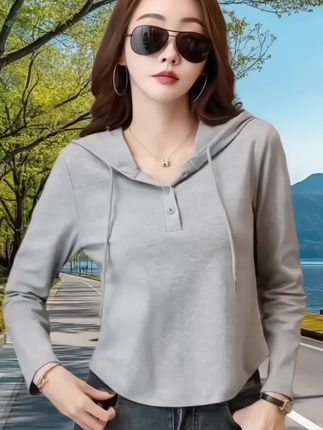 中秋超值购浪莎女生韩系ins衣服连帽卫衣长袖T恤,2025秋新款打底衫早秋上衣,视频同款