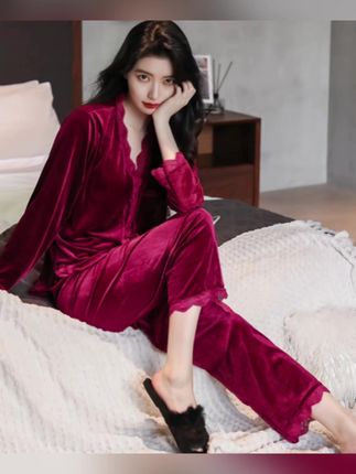 2024年洋气金钻绒睡衣女秋冬长袖可外出爆款家居服套装#女睡衣家居服