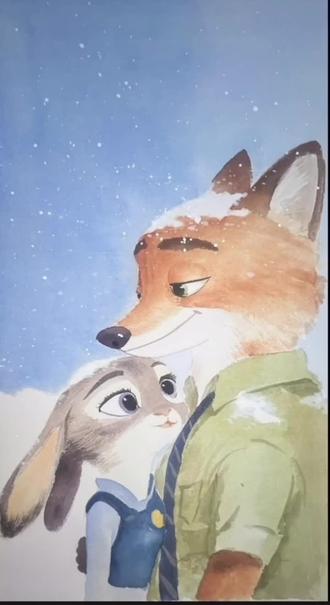 "你是我唯一想要的搭档,因为你是我的兔子窝。”今天画疯狂动物城#国画 #疯狂动物城 #动画#美术