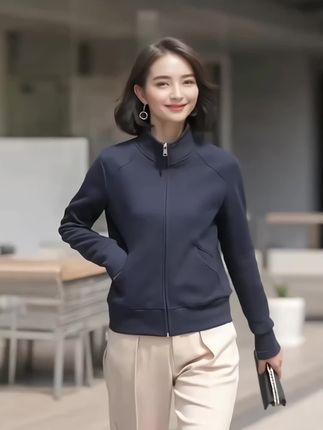 女长袖拉链开衫加绒运动服#休闲款 #简约休闲风 #穿搭