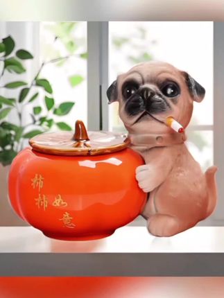 新款爆款旺财狗抱柿柿如意烟灰缸。, ,#吉祥物 #超可爱