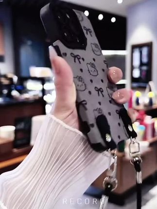 蝴蝶结kt猫适用苹果华为vivo小米oppo瞳眼翻毛皮挂绳手机壳女防摔 #手机壳#苹果手机壳#小米手机壳