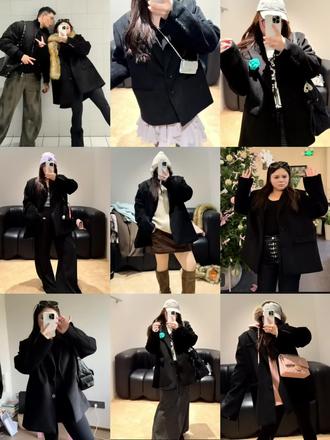 150斤苹果型身材🍎秋冬外套一衣多穿! #尝试一个新look #情侣装 #男女同款 #黑色系 #西装杀