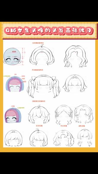 🉑自学分享】34回 Q版女生头发的画法超简单分解#画画 #Q版 #q版人体画法 #头发#Q版发型