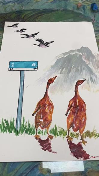 #两只烤鸭往北走 #画画 今天画两只烤鸭往北走