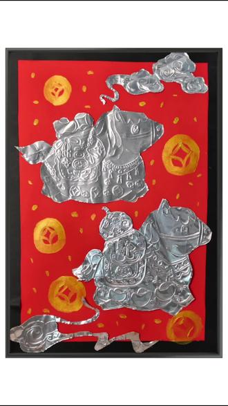 非遗锡纸福禄双收小马创意美术#传统文化传承 #非遗锡纸画 #创意美术 #马年小马 #福禄双收