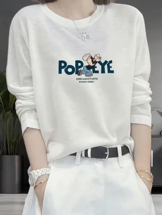 高品质女装白色圆领棉质t恤春秋冬长袖新款慵懒内搭上衣打底衫ins
