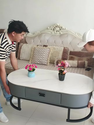 客厅2025新款小户型简约时尚轻奢可伸缩玻璃椭圆茶几#现代简约茶几#客厅搭配#居家好物