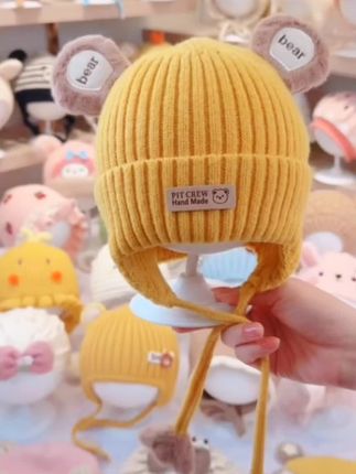 婴幼儿毛线帽冬季韩版可爱宝宝针织防风护耳帽男女宝宝套头帽#宝宝帽子 #儿童帽子 #毛线帽 #护耳帽 #针织帽
