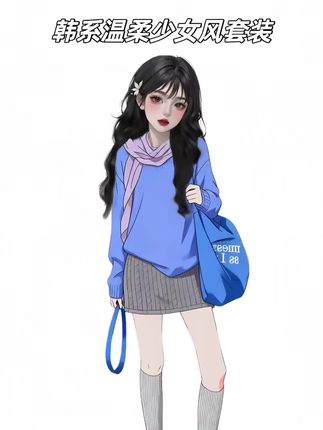 韩系宽松套头蓝色毛衣女秋冬斜肩针织衫上衣+麻花针织短裙女套装#韩系 #秋冬 #针织衫 #短裙 #套装