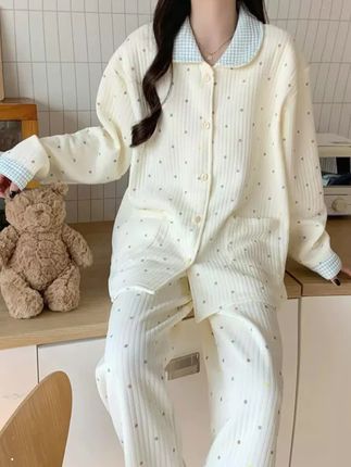 小清新波点可爱睡衣夹棉的#温柔风穿搭 #睡衣控 #家居服分享 #睡衣穿搭 #家居服套装