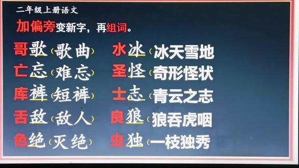 二年级上册加偏旁变新字再组词(四)#保护宝贝的眼睛#快乐轻松学语文#护眼版本#二年级上册语文词语积累