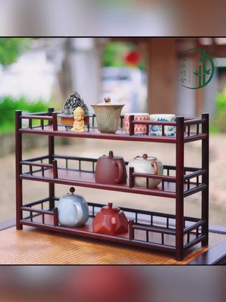 竹制加高加宽茶具置物架,结实耐造,摆在茶桌招待客人尽显主人品味#博古架 #茶空间#品味生活 #茶具好物 #精致生活@巨量千川