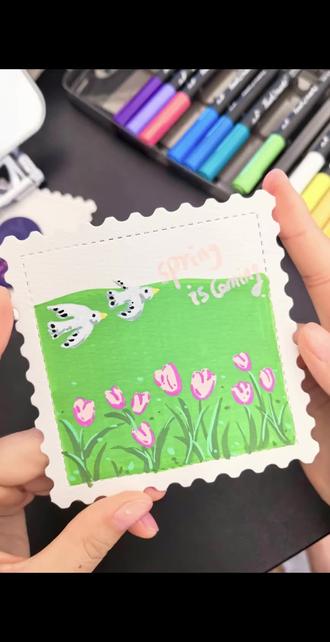 今日份的治愈|spring 简单几笔画出万物#马克笔 #简笔画 #画画 #新手画画 #手账