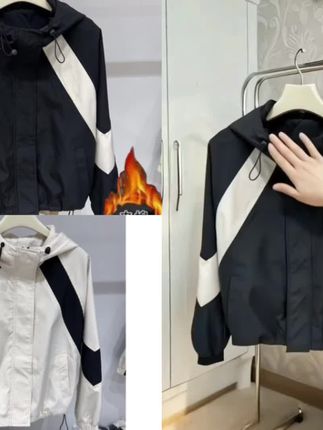 秋季拼色小个子连帽冲锋衣外套女夹克上衣设计感工装棒球服休闲#休闲百搭 #简约搭配 #新款 #个性穿搭 #夹克外套