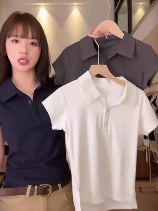 HHYB Hello纯色polo衫短袖t恤女2025夏季新款修身绝美上衣250328#夏季穿搭 #百搭t恤 #显瘦遮肉 #夏日必备 #休闲百搭