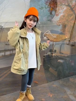 新款洋气儿童秋冬款连帽冲锋衣女孩运动上衣#儿童冲锋衣#冲锋衣外套#童装