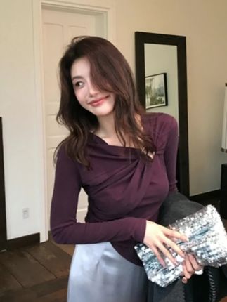 【ALONE SAVOR】龍喜儿紫苏 秋季时尚通勤精梳扭结T恤J437#好看穿搭#女神#打底穿搭#高级感穿搭#谁穿谁好看