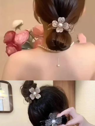 精致水钻花朵丸子头抓夹女后脑勺固定防塌发夹鲨鱼夹夏季发卡 #花朵抓夹 #丸子头抓夹 #盘发神器 #鲨鱼夹 #抓夹