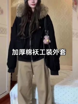 复古座山雕冬装派克棉服加厚棉袄工装外套#工装外套 #外套 #棉服 #棉服外套 #品质女装