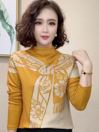 2025秋冬季新款百搭气质印花内搭半高领长袖打底女士上衣#847451#上衣穿搭 #妈妈穿搭 #女装穿搭 #谁穿谁好看