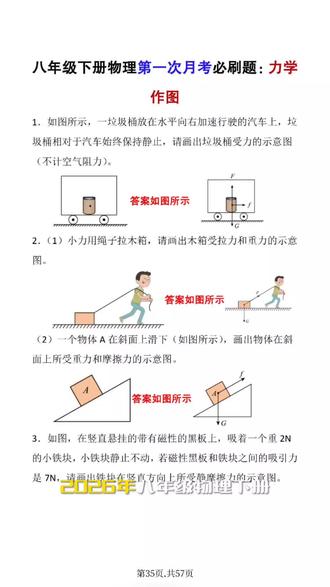 2026年八年级物理下册第一次月考重点真题作图题必考题#八年级 #八年级物理 #八年级下册物理 #八年级物理期末测试 #八年级物理下册