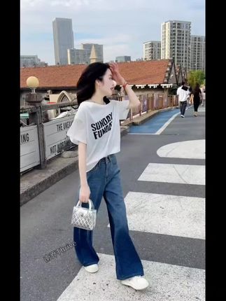2025夏季斜肩吊带撞色字母休闲印花短袖T恤时尚宽松显瘦百搭韩版#斜肩吊带露肩百搭上衣 #斜肩上衣穿搭 #宽松百搭显瘦