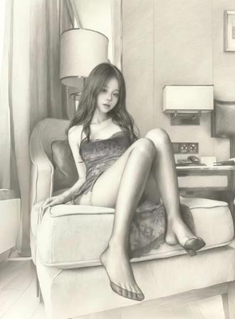 《波浪沙发妹》素描鉴赏 #素描