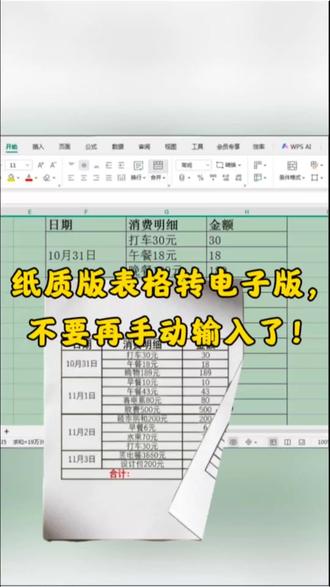 纸质版表格快速转换成电子版#办公技巧 #excel #职场 #wps #纸质表格转成电子版