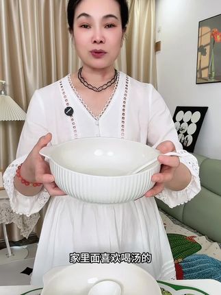 双耳汤碗家用 2025新款高颜值特大号纯白汤碗 水煮鱼酸菜鱼陶瓷汤盆#超便宜超划算#厨房好物 #美观实用#双耳陶瓷大汤