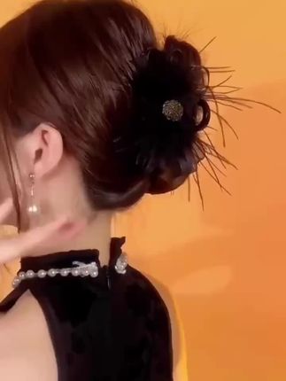 姐妹们,入秋了不知道怎么扎发型的一定得看过来!#头饰发饰 #羽毛抓夹 #美出高级感