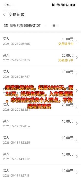 昨天美股港股休市今天继续定投纳指标普 昨天美股港股休市今天继续定投纳斯达克标普500 1000天,第31天#基金 #基金理财 #基金投资 #基金小白