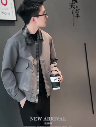 假两件拼色翻领夹克男士春秋季潮流痞帅男装上衣2025新款短款外套#外套 #穿搭 #男装 #春秋穿搭 #假两件外套