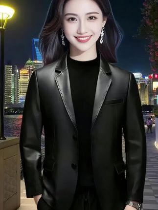 【头层绵羊皮】皮尔卡丹春秋中年真皮皮衣西装加绒加厚夹克西服外套#男士皮衣外套#真皮西装