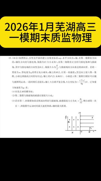 2026年1月高三芜湖一模期末质监物理 2026年1月高三芜湖一模期末质监物理,第15题讲解。第一、二问难度不大,第三问难度稍大,配速法或者洛伦兹力冲量都能做出来。#安徽#高三#芜湖一模