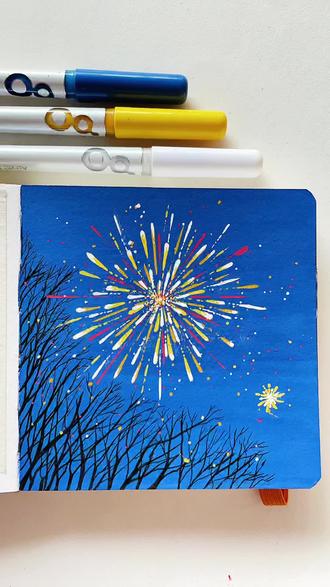 你还不会画烟花吗?来,我教你,新手一学就会
#真实生活分享官 #抖音年味艺术图鉴 #2026绘画开年挑战 #新年烟花 #跟着抖音学画画