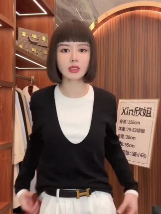 美哒兔#叠叠乐#韩系拼色假两件针织上衣