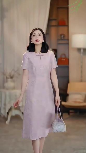 西子/【宝相如意】非遗交织宋锦八达晕新中式粉色连衣裙#高端女装 #优雅气质 #收腰连衣裙 #宋锦连衣裙