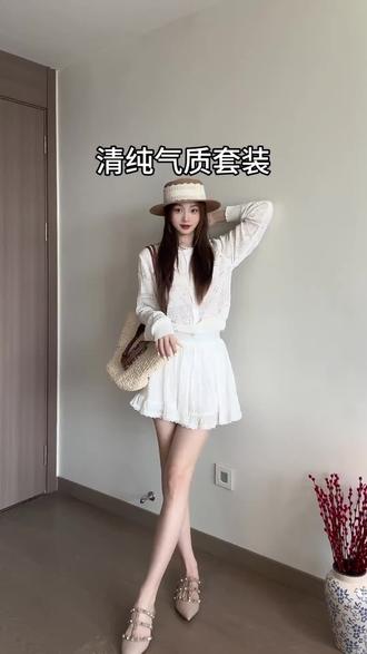 MARIE.COCO清冷微透防晒针织开衫初恋感蓬蓬蕾丝小白裙两件套装女#两件套 #套装 #针织 #开衫 #蕾丝