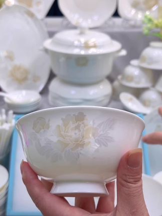 清雅名媛4.7英寸高脚碗6个(拍下再送4个)景德镇家用陶瓷碗盘餐具#陶瓷餐具 #陶瓷碗盘 #米饭碗