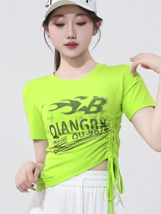 XVRV【夏上新】2025运动T恤字母冰感印花抽绳飘带短袖显瘦百搭上衣抖音小助手热门推荐