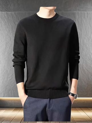 Jeanswest/真维斯男士针织长袖圆领秋冬黑色厚装内搭春秋打底衫男#专柜品质 #针织打底衫 #男士打底衫 #反季特卖 #反季清仓