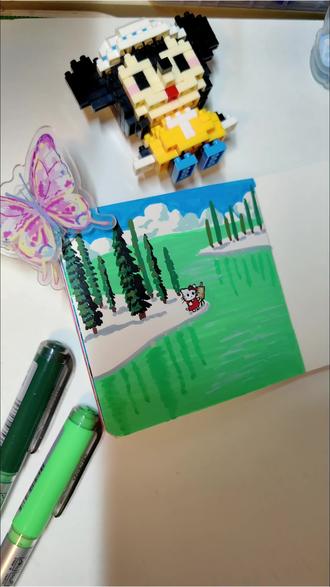 Hello kitty|丙烯马克笔风景画#丙烯马克笔涂鸦 #创作者中心 #创作灵感 #翻翻乐 #跟着抖音学画画