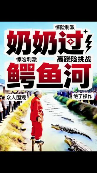 奶奶过鳄鱼河#场面壮观 #蹬高跷帅呆了#AI制作生成