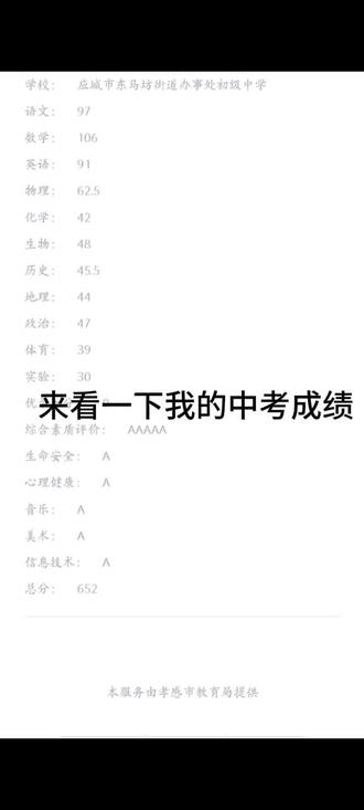 #中考成绩 #中考查分 #东马坊初级中学 @湖北大雄哥