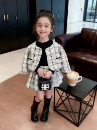 女童洋气小香风套装裙春秋2025新款儿童秋装时髦外套女宝韩版套裙#女童套装裙