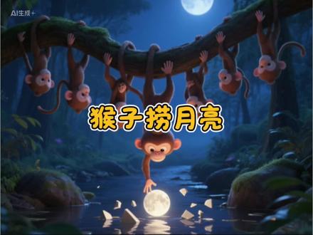儿童睡前故事《猴子捞月亮》#ai绘画视频 #儿童睡前故事